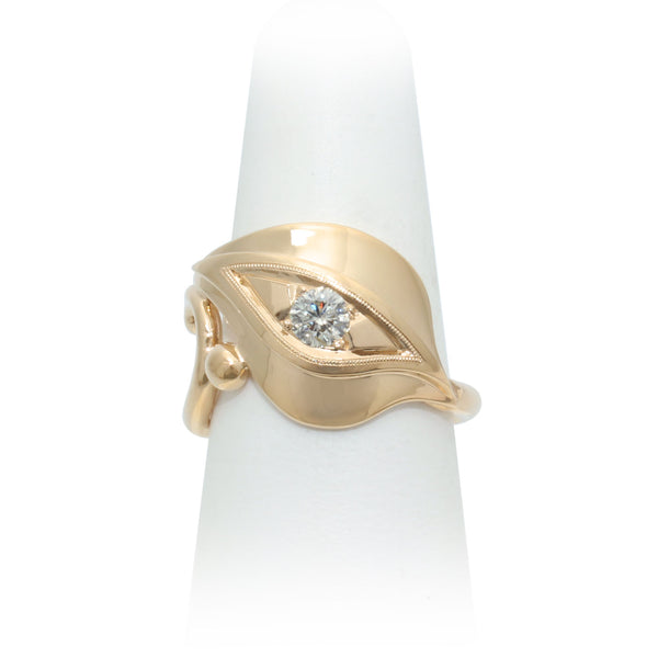 Size 8 - Yellow Gold Diamond Leaf Ring