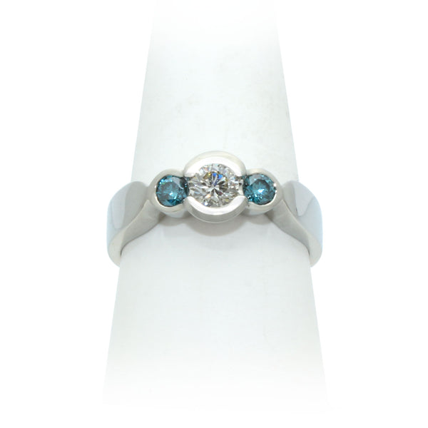 Size 9 - White & Blue Diamond Ring