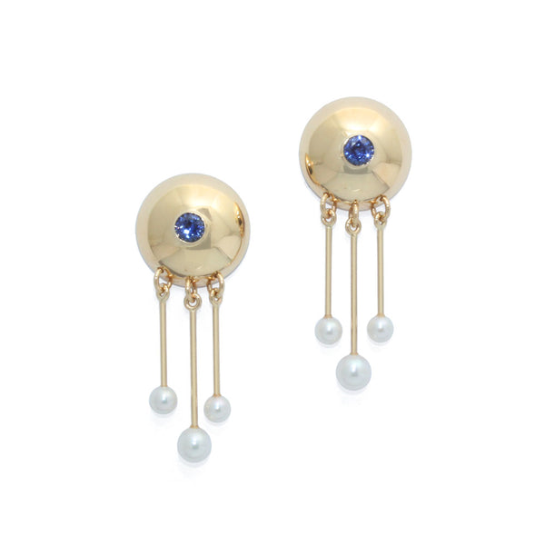 Blue Sapphire & Pearl Earrings