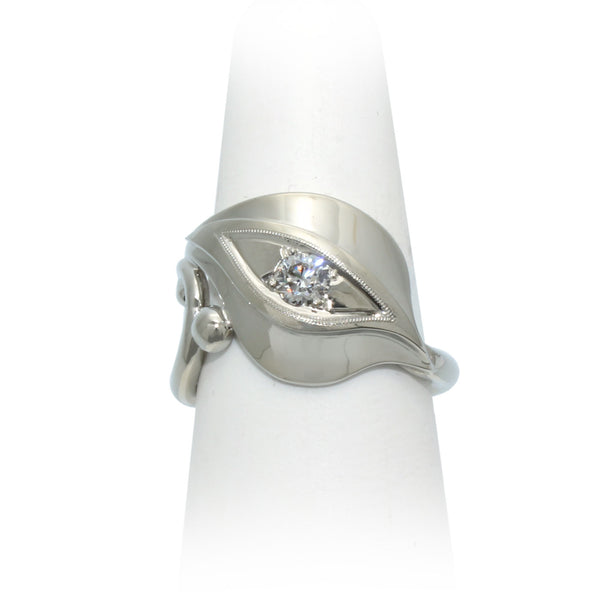 Size 8 - White Gold Diamond Leaf Ring