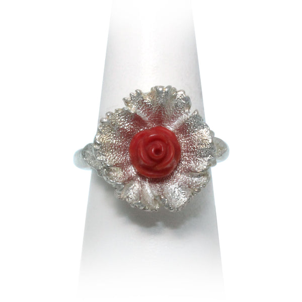 Size 10 - Red Coral Wildflower Ring