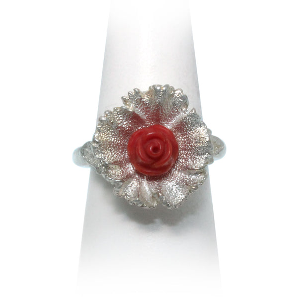 Size 8 - Red Coral Wildflower Ring
