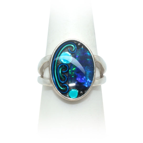 Size 10 - Teal & Blue Opal Ring