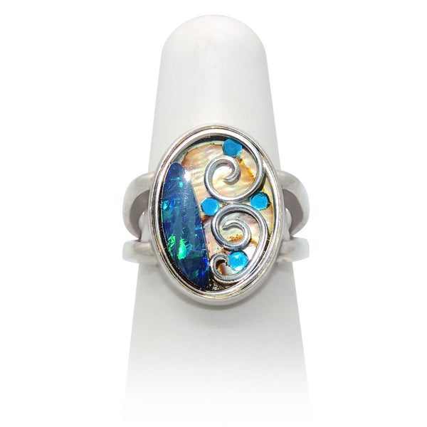 Size 6.5 - Opal & Abalone Ring